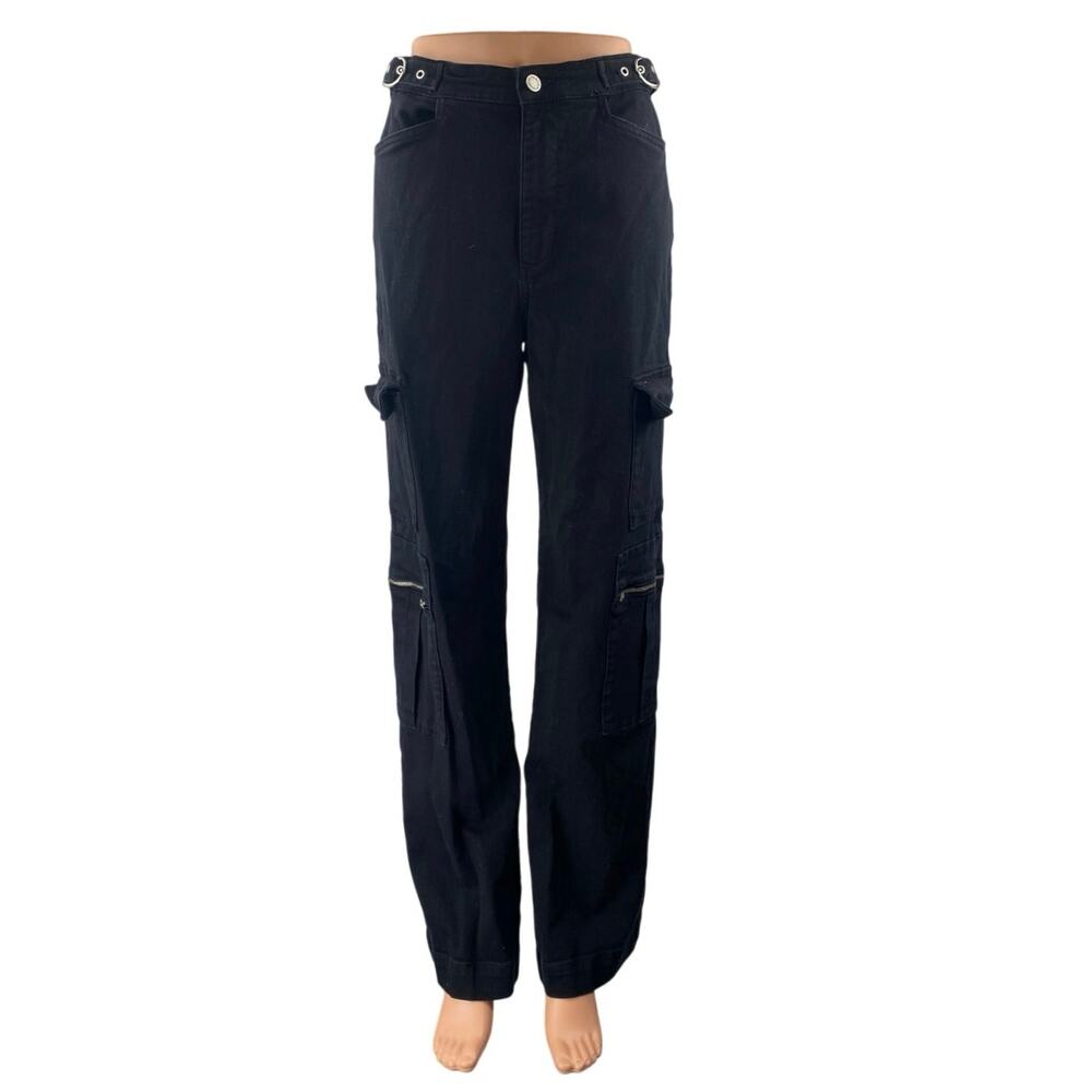WeWoreWhat Women's Black High Waisted Straight Leg Cargo Trousers Pants Size 26